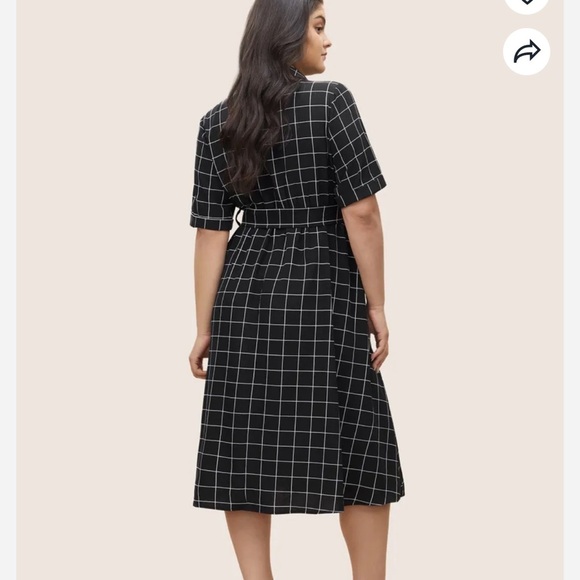 BloomChic Plus Size Elegant Black Grid Pattern Dress - Picture 2 of 6